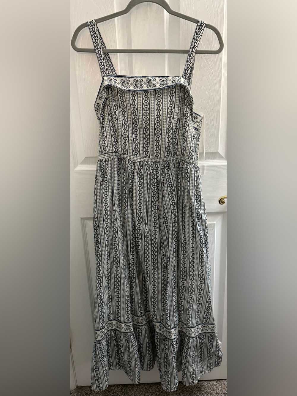 Max Studio London Geometric Stripe Ruffle Maxi Dress